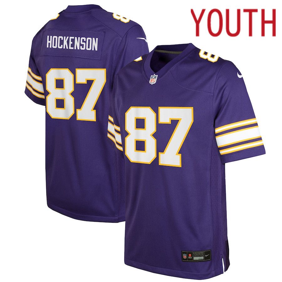 Youth Minnesota Vikings 87 T.J. Hockenson Nike Purple Game NFL Jersey